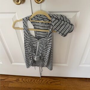 Striped Ruched Front Tank Top with Zip